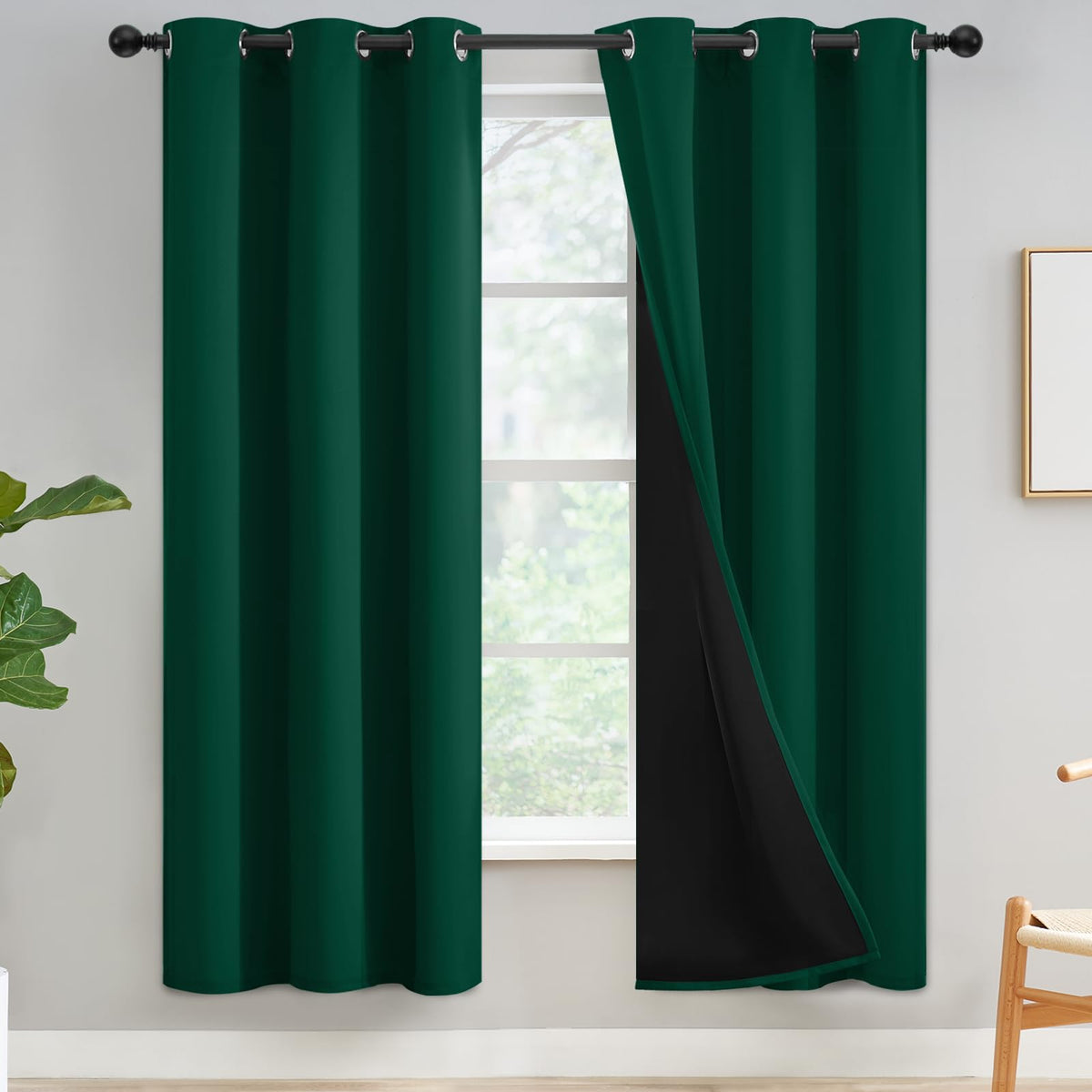 Yakamok Emerald Green Blackout Curtains 84 inches for Living Room, 52" Wide
