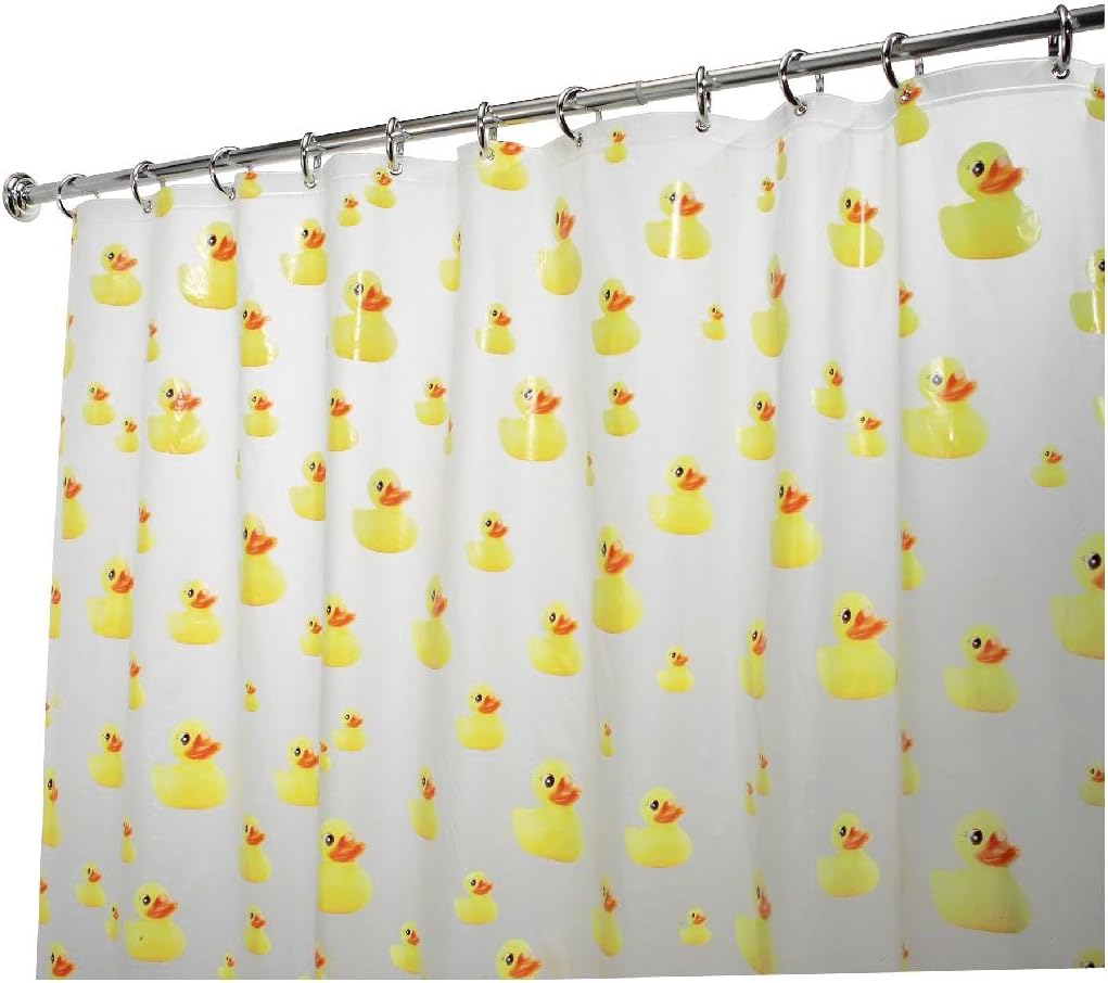 iDesign PEVA Plastic Ducks Shower Curtain, PVC-Free Waterproof Liner for Kids', Guest, College Dorm, Master Bathroom, Polyethylene_vinyl_acetate, 72" x 72", Yellow and Orange