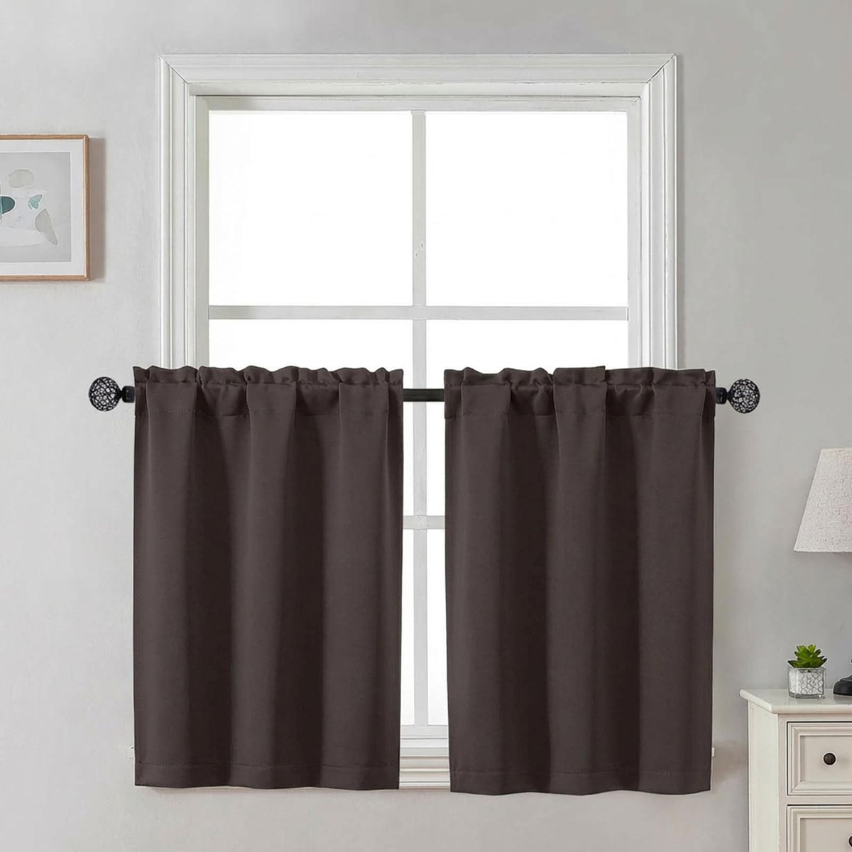 Gwine Black Tier Curtains 24 Inch Long 2 Panels for Kitchen