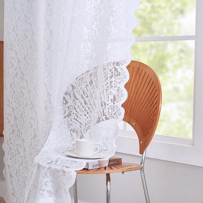 ALIGOGO Short White Lace Kitchen Curtains 36 Length 2 Panels W26 x L36 Inch