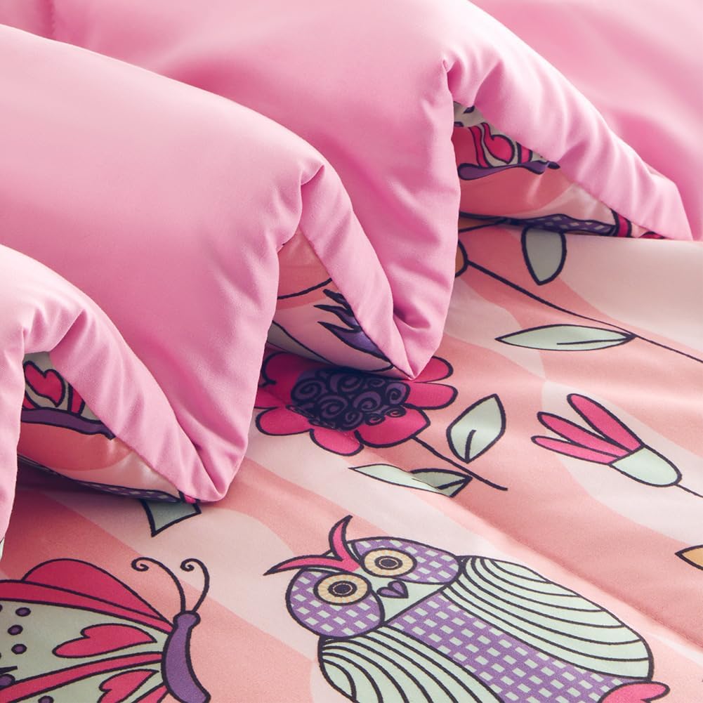 SLEEP ZONE Comforter Set Bed in A Bag, 7 Pieces Girls, Cattoon Pattern for Kids, Toddlers, Teens, Ultra Soft and Washable (Garden Secret,Full/Queen)