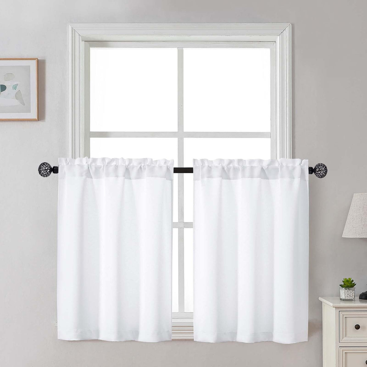 Gwine Black Tier Curtains 24 Inch Long 2 Panels for Kitchen