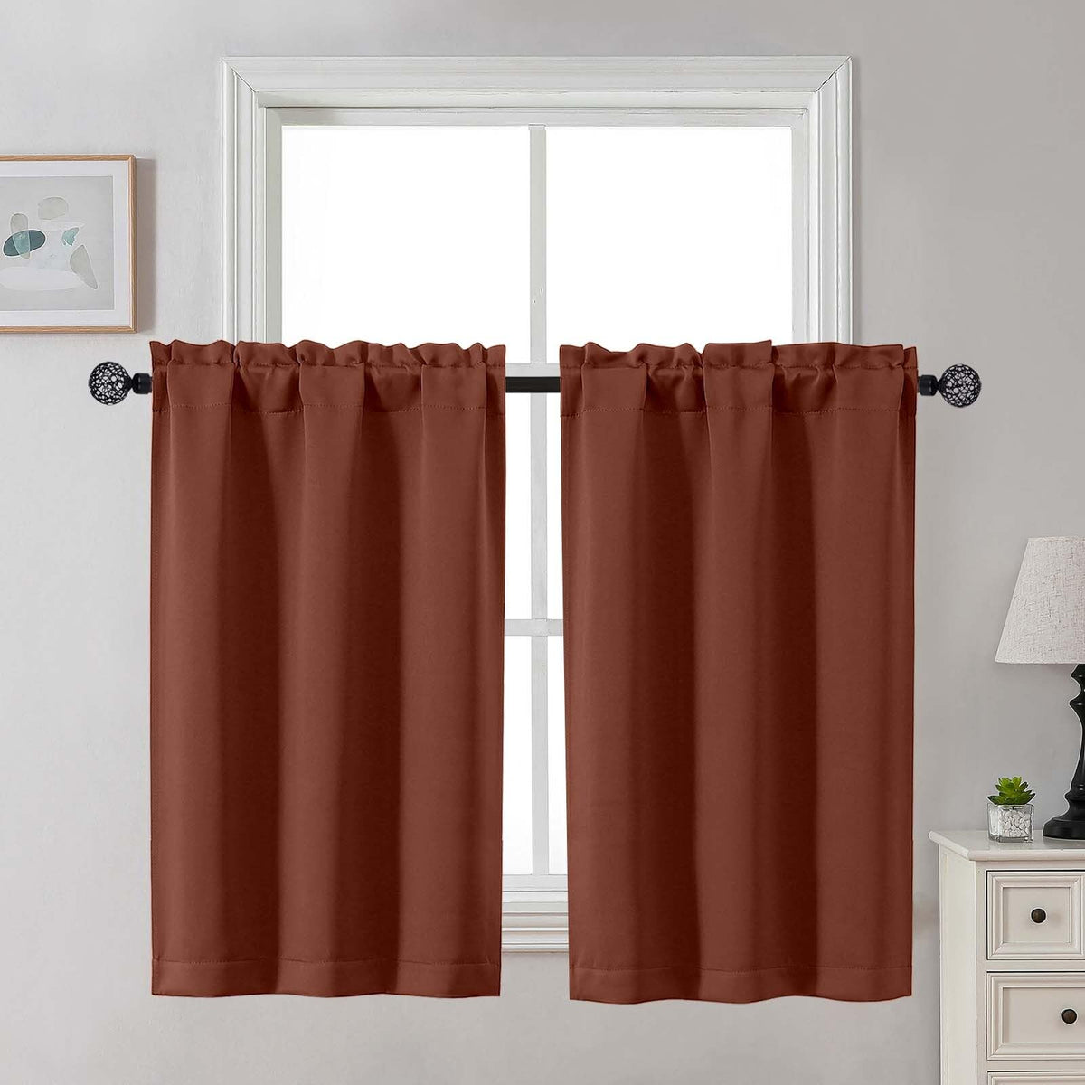 Gwine Black Tier Curtains 24 Inch Long 2 Panels for Kitchen