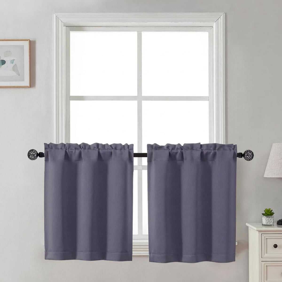 Gwine Black Tier Curtains 24 Inch Long 2 Panels for Kitchen
