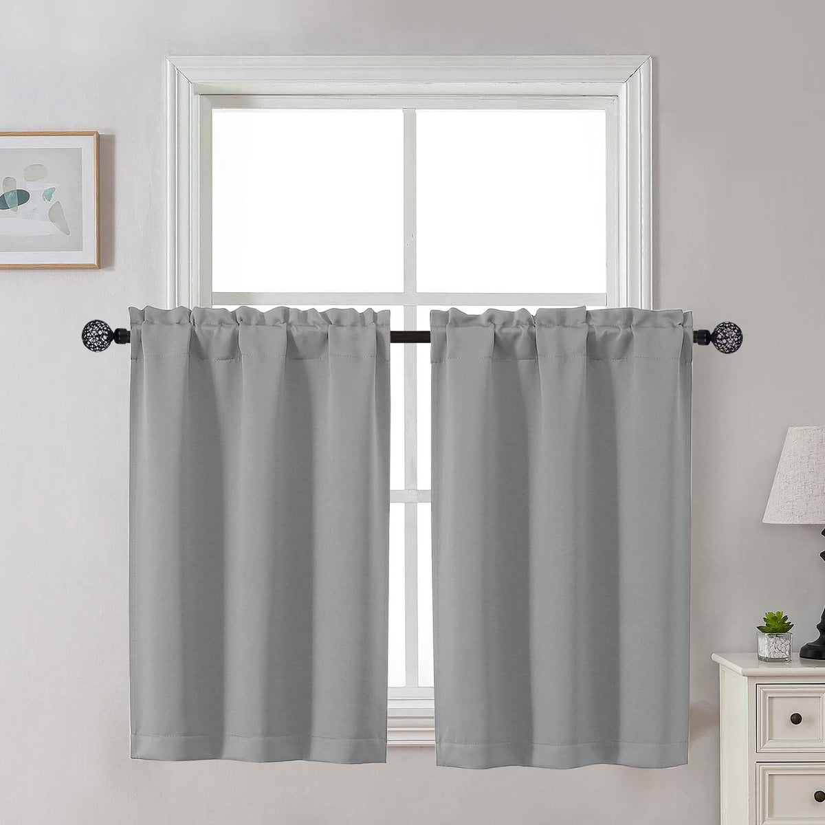 Gwine Black Tier Curtains 24 Inch Long 2 Panels for Kitchen