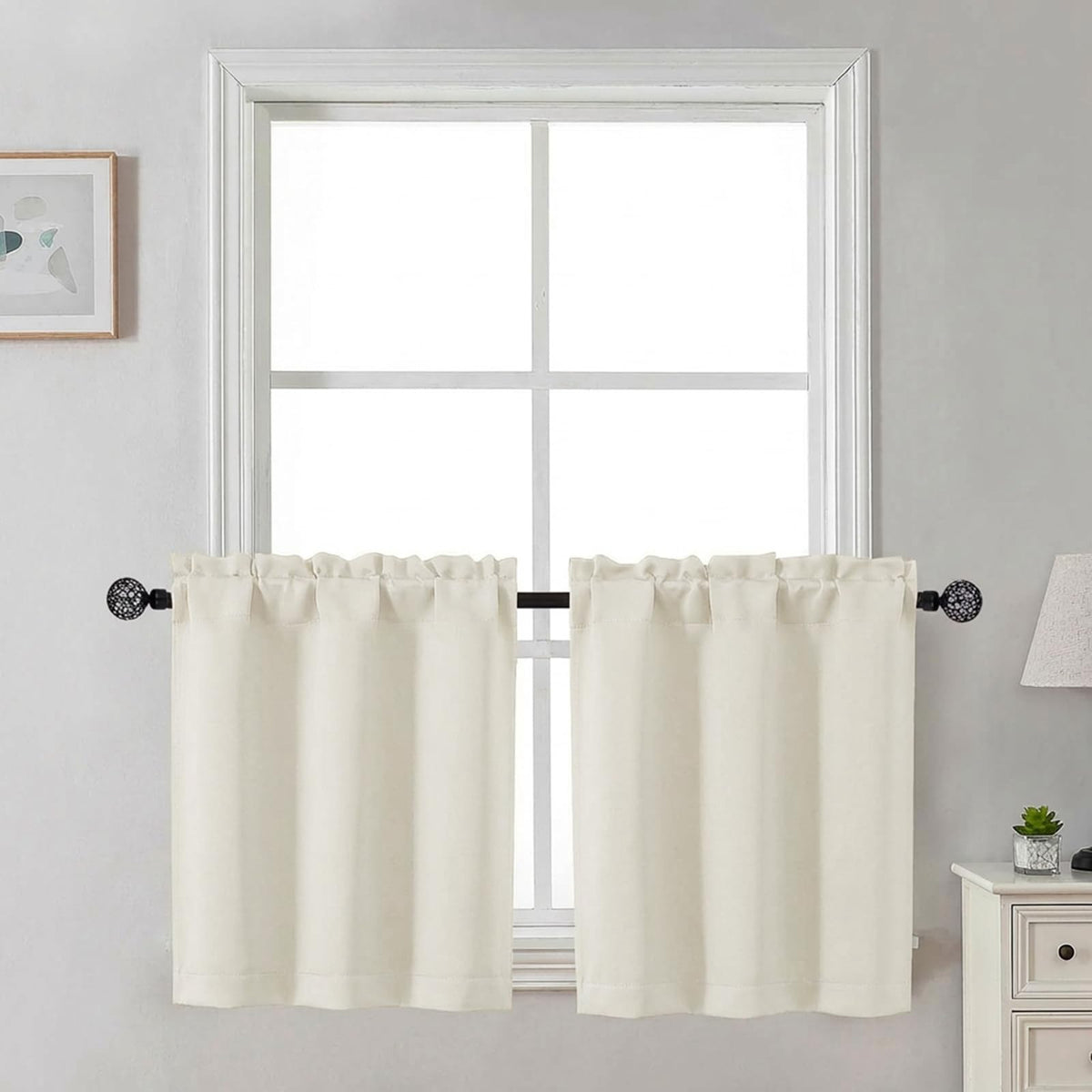 Gwine Black Tier Curtains 24 Inch Long 2 Panels for Kitchen