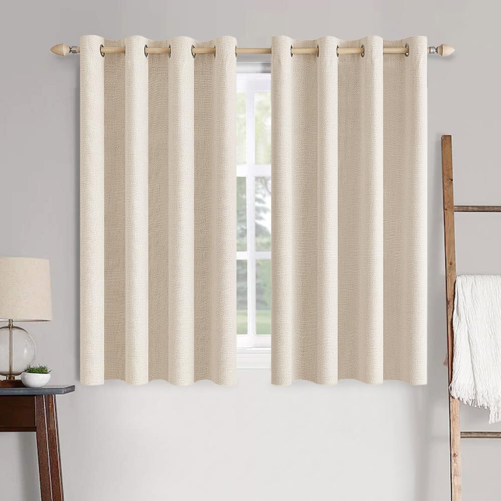 MIULEE 100% Blackout Linen Curtains for Bedroom 52x90 Inches Natural Beige