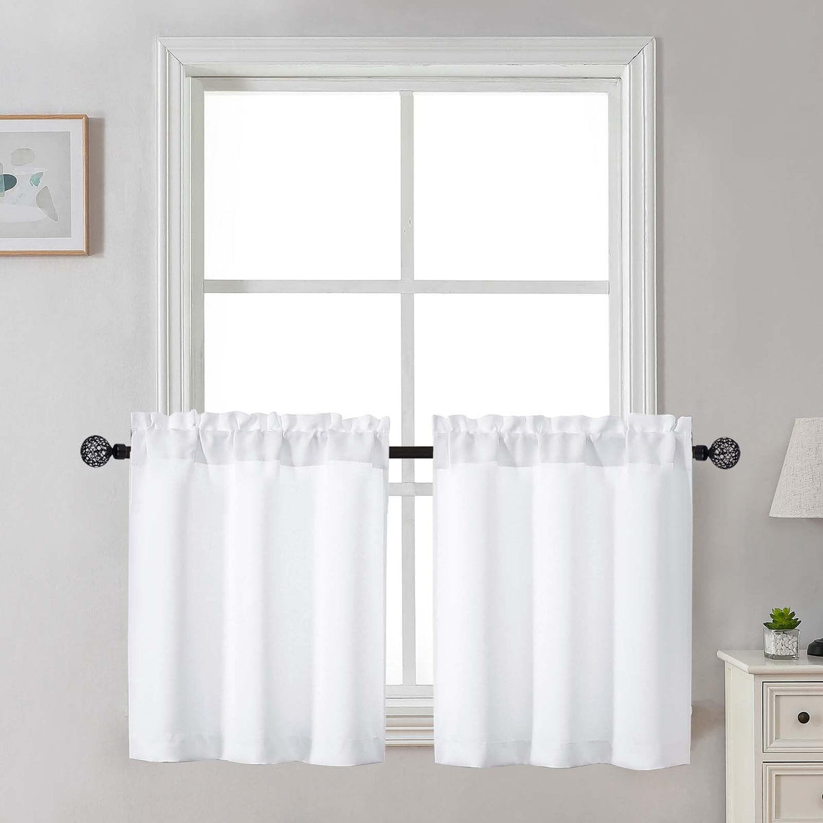 Gwine Black Tier Curtains 24 Inch Long 2 Panels for Kitchen