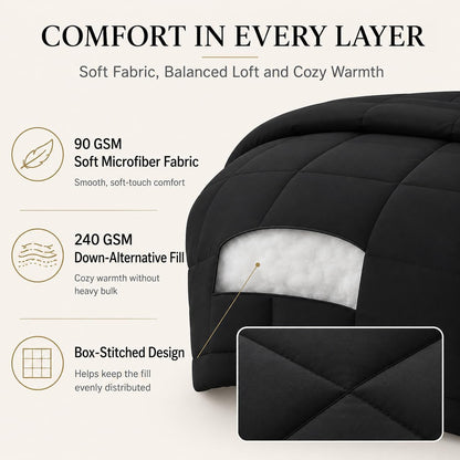 CozyLux Full Size Comforter Sets Black - 7 Pieces Bed in a Bag
