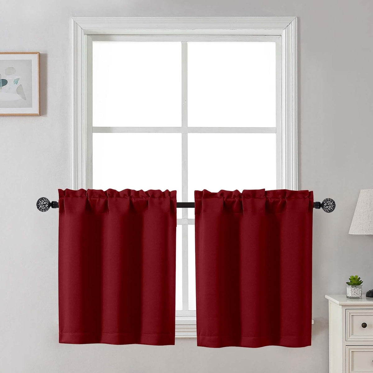 Gwine Black Tier Curtains 24 Inch Long 2 Panels for Kitchen