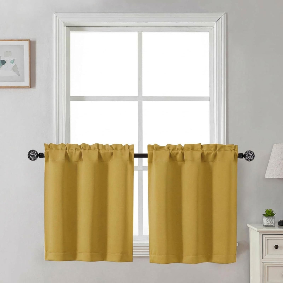 Gwine Black Tier Curtains 24 Inch Long 2 Panels for Kitchen