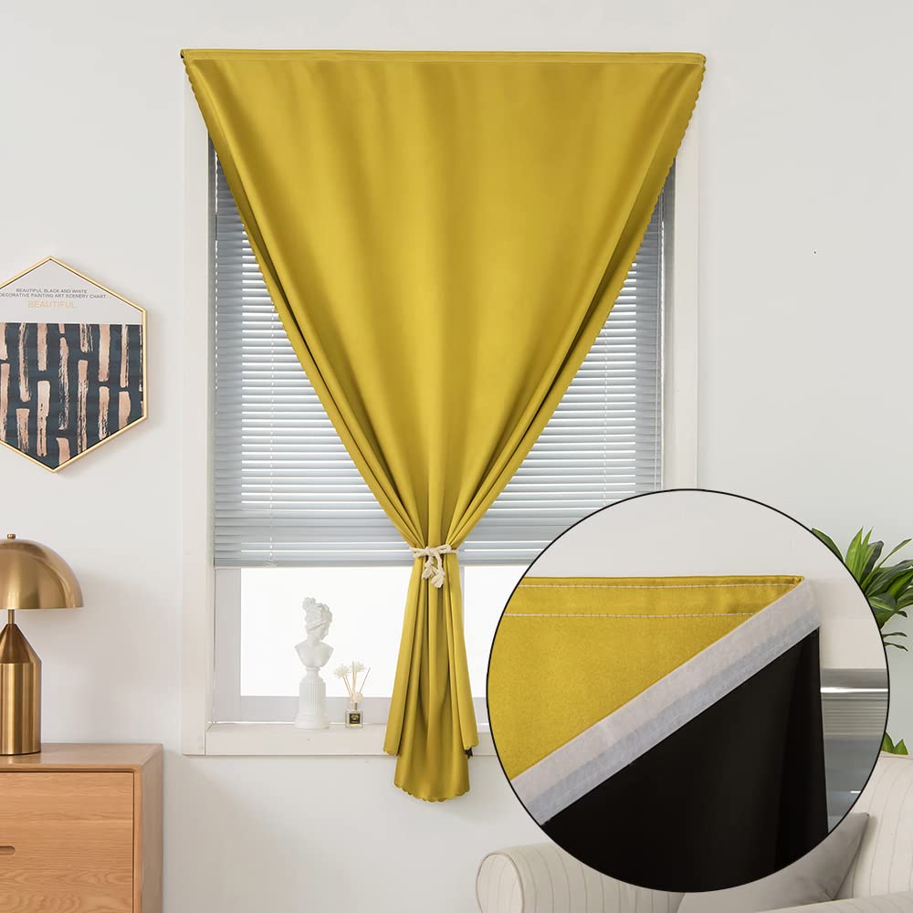 Autohesion Curtains for Windows,Bedroom Blackout Curtains for - Thermal Lnsulated No Drill Curtains Room Darkening Black Small Drapes, JILRON,(1 Panels,35Wx48L inch-Black)