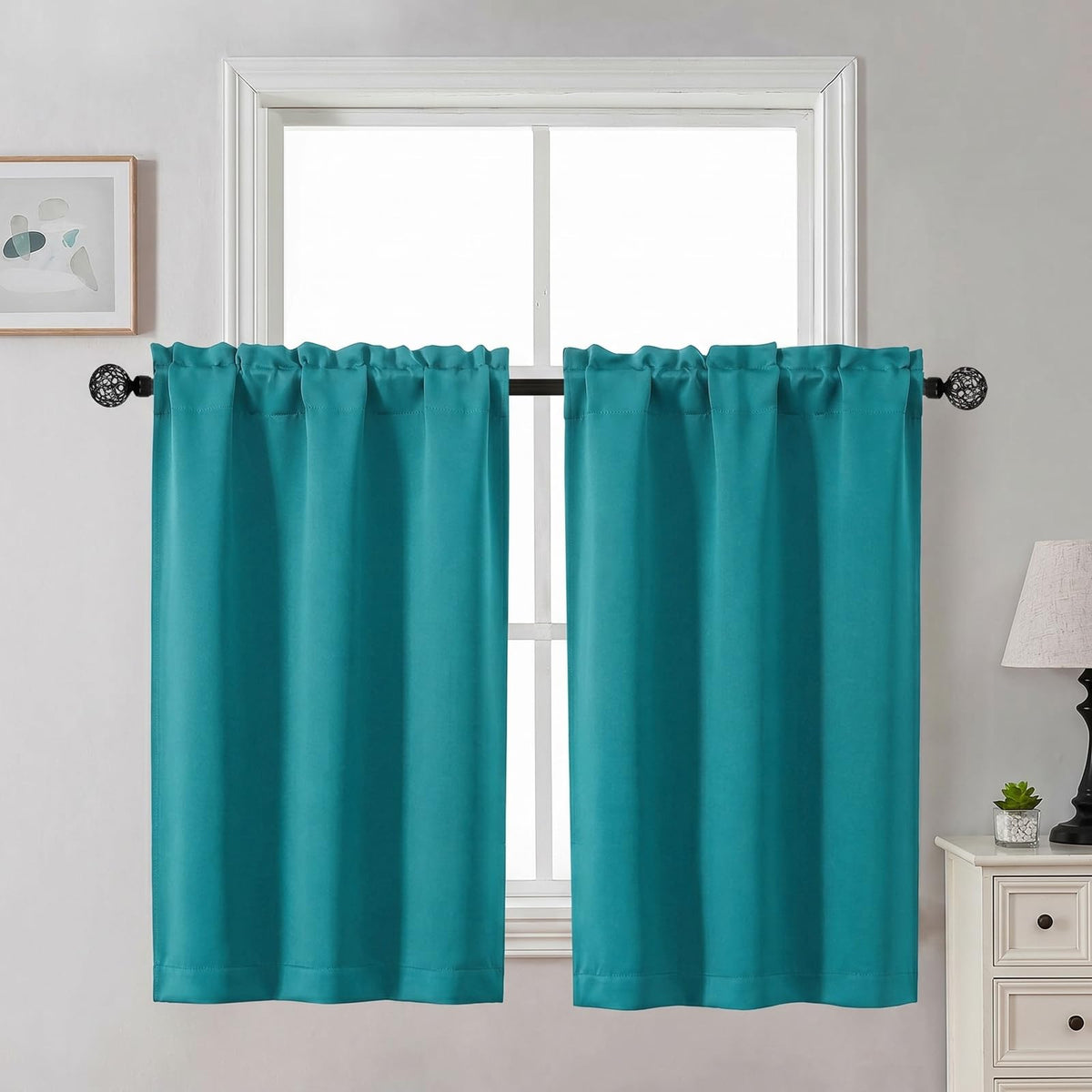 Gwine Black Tier Curtains 24 Inch Long 2 Panels for Kitchen
