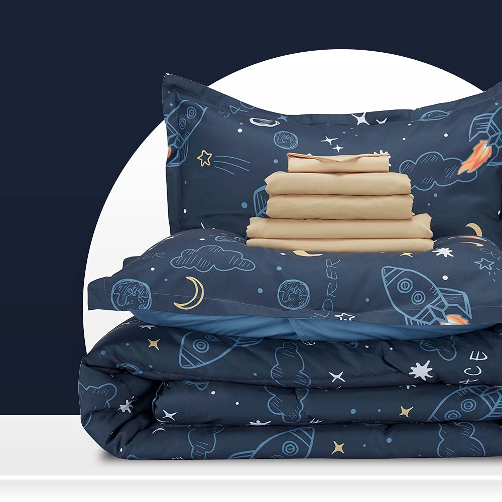 SLEEP ZONE Comforter Set Bed in A Bag, 7 Pieces Girls, Cattoon Pattern for Kids, Toddlers, Teens, Ultra Soft and Washable (Garden Secret,Full/Queen)