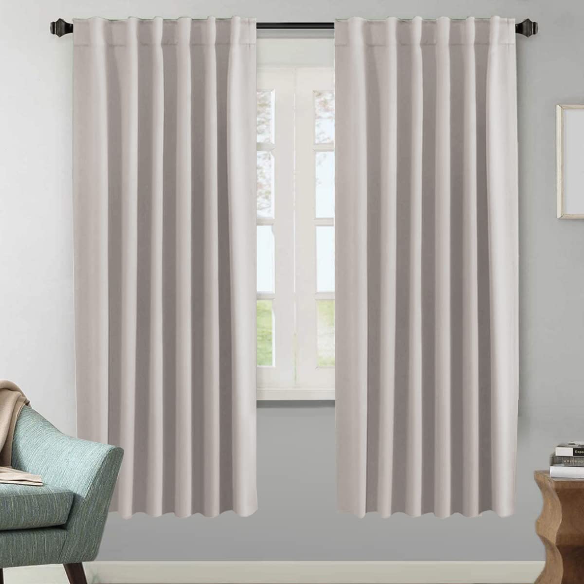 H.VERSAILTEX Blackout Curtains Thermal Insulated Window Treatment Panels Room Darkening Blackout Drapes for Living Room Back Tab/Rod Pocket Bedroom Draperies, 52 x 84 Inch, Light Sage, 2 Panels