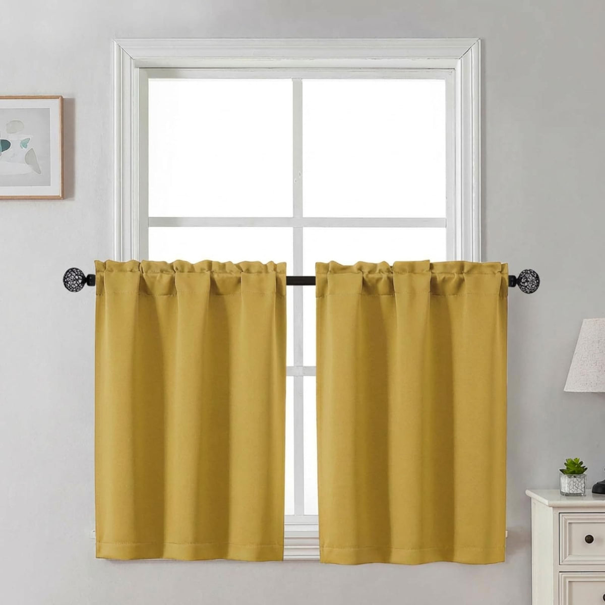 Gwine Black Tier Curtains 24 Inch Long 2 Panels for Kitchen