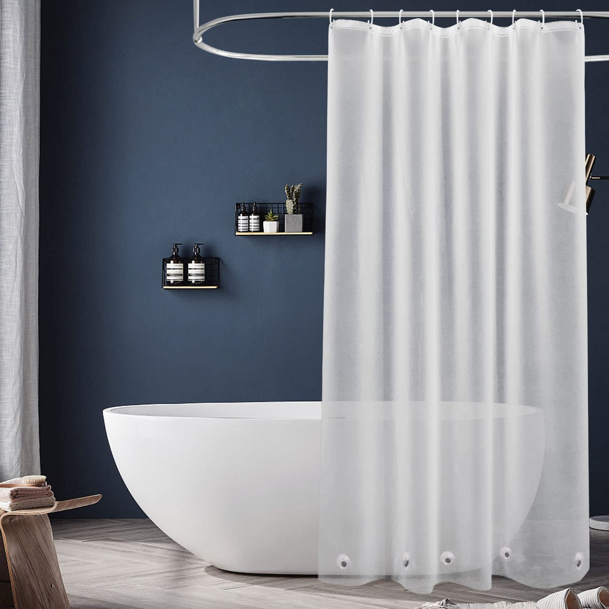 EurCross 9G Clear Shower Curtain Liner 72 x 78 inches Long with 5 Magnet Weights, Heavy Duty Weighted Premium PEVA Plastic Shower Curtain Liner for Bathroom, Without Hooks