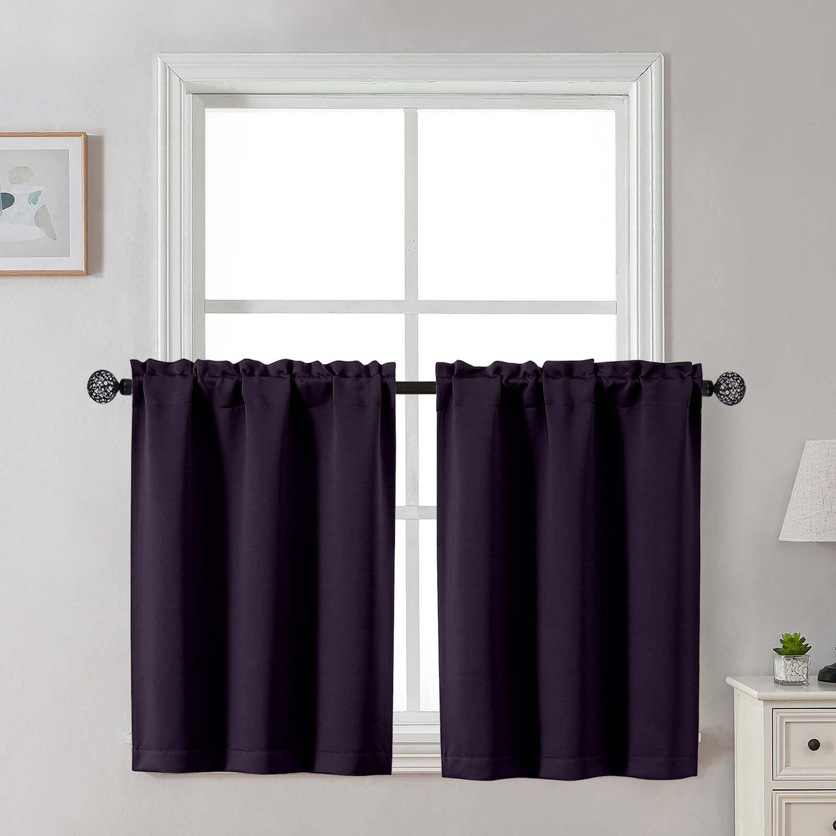 Gwine Black Tier Curtains 24 Inch Long 2 Panels for Kitchen