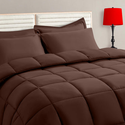 TAIMIT Twin Size Comforter Set - 5 Pieces, Bed in a Bag Bedding Sets with All Season Soft Quilted Warm Fluffy Reversible Comforter,Flat Sheet,Fitted Sheet,1 Pillow Shams,1 Pillowcases,Black