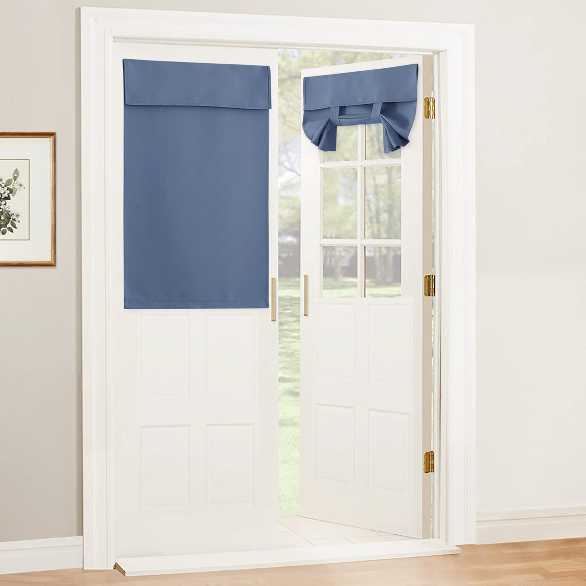 RYB HOME Blackout French Door Curtain, No Drill, W26 x L69, Black, 1 Panel