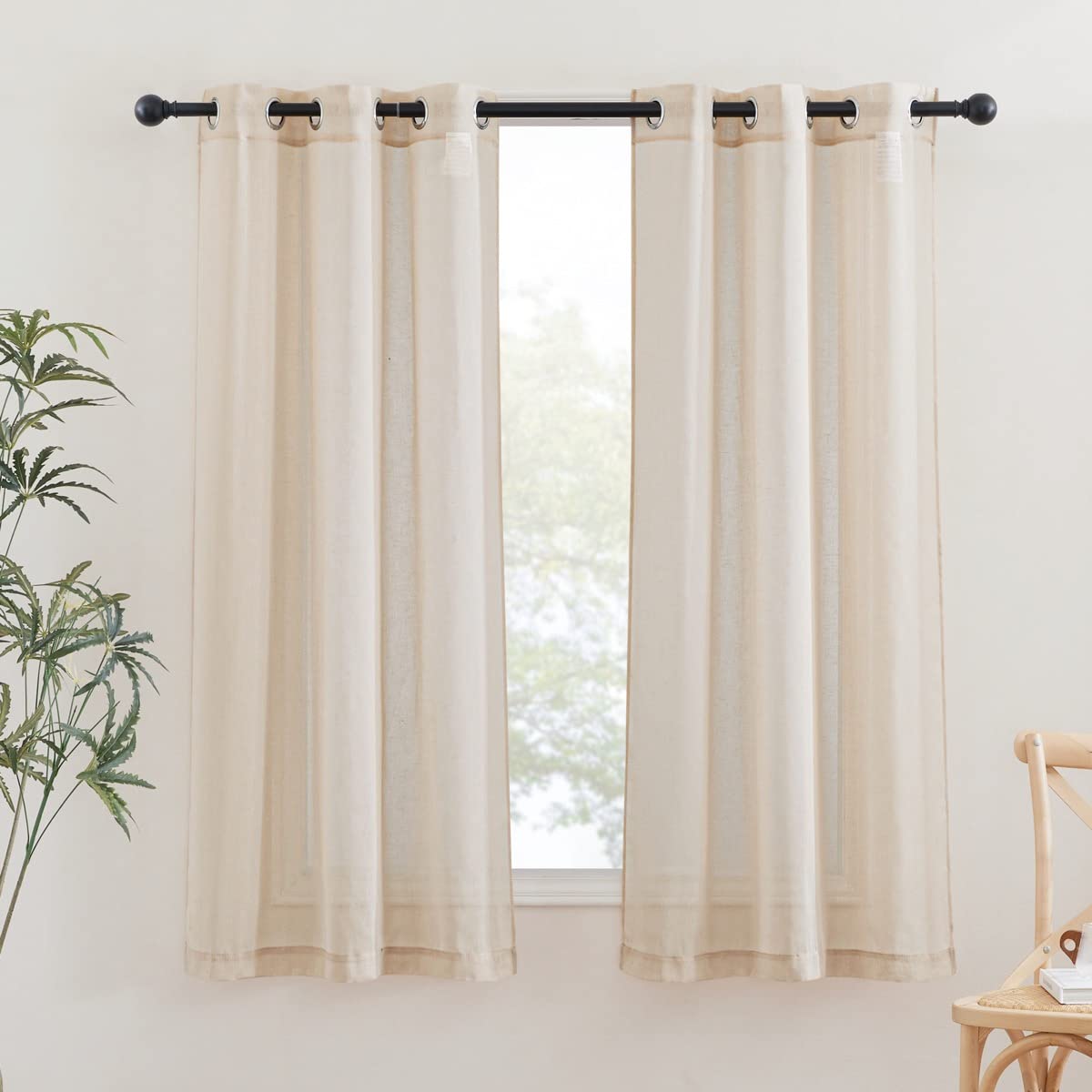 NICETOWN Semi Sheer Linen Ivory Curtains for Bedroom, W52xL84, 2 Panels