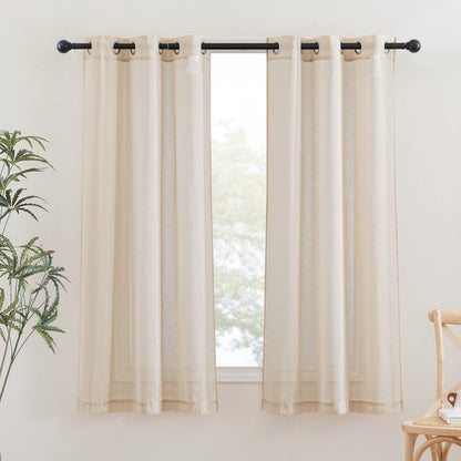 NICETOWN Semi Sheer Linen Ivory Curtains for Bedroom, W52xL84, 2 Panels