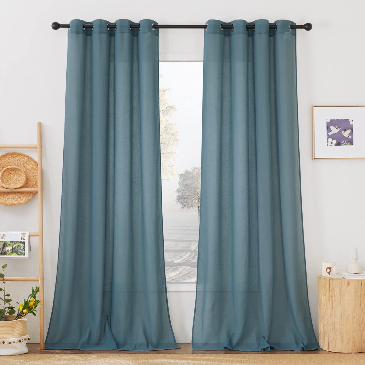 NICETOWN Semi Sheer Linen Ivory Curtains for Bedroom, W52xL84, 2 Panels