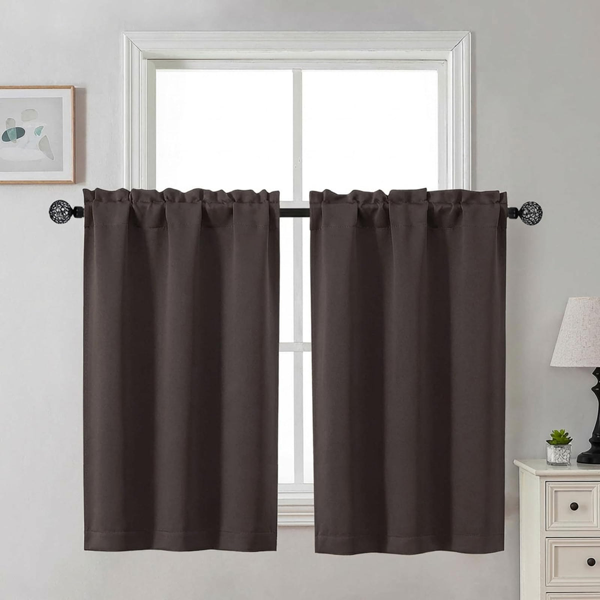 Gwine Black Tier Curtains 24 Inch Long 2 Panels for Kitchen