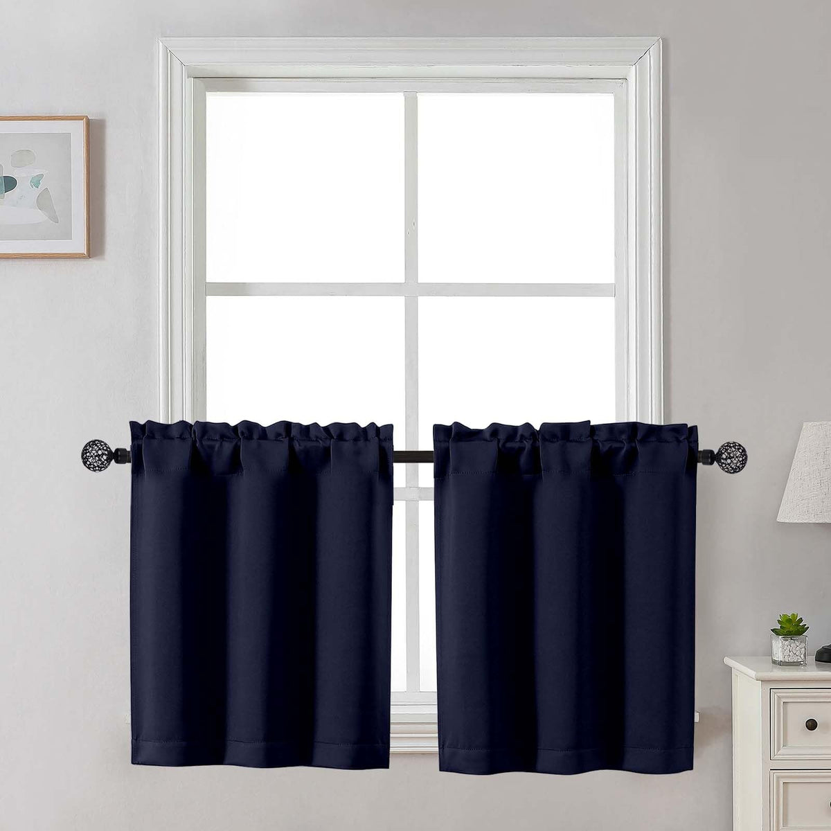Gwine Black Tier Curtains 24 Inch Long 2 Panels for Kitchen