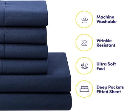 Sweet Home Collection 5 Piece Comforter Set Bag Solid Color All Season Soft Down Alternative Blanket & Luxurious Microfiber Bed Sheets, Navy, Twin