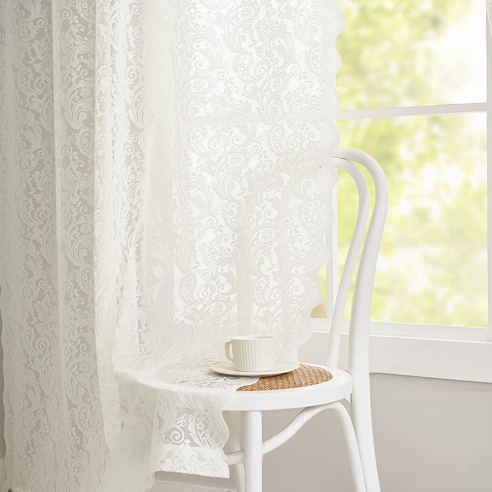 ALIGOGO Short White Lace Kitchen Curtains 36 Length 2 Panels W26 x L36 Inch