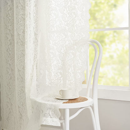 ALIGOGO Short White Lace Kitchen Curtains 36 Length 2 Panels W26 x L36 Inch