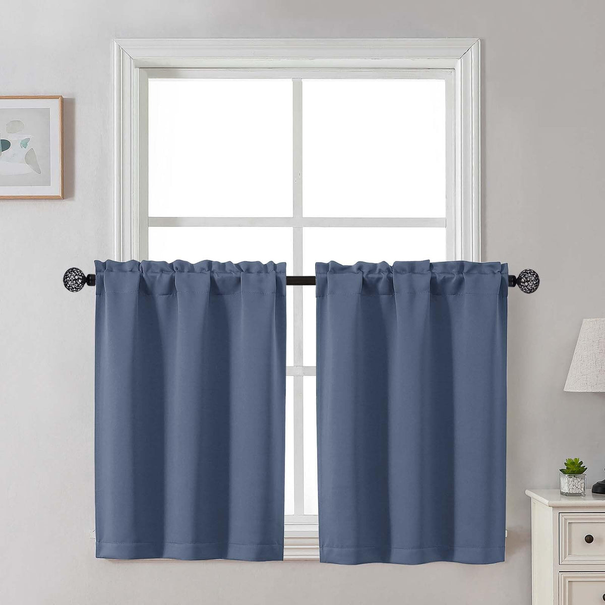 Gwine Black Tier Curtains 24 Inch Long 2 Panels for Kitchen