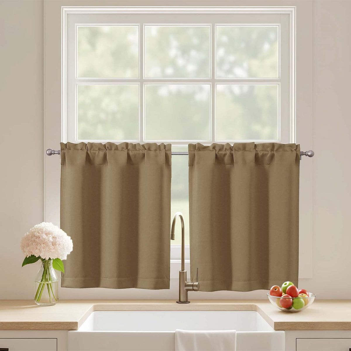 Black Cafe Curtains 24 Inch Length, Light Blocking Short Kitchen Window Curtains Over Sink, Half Window Blackout Drapes Tier Rod Pocket for Bathroom Basement Cabinet, 2x30Wx24L Inches