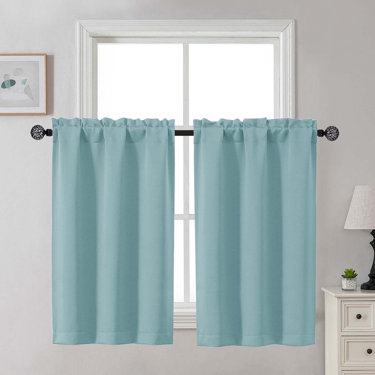 Gwine Black Tier Curtains 24 Inch Long 2 Panels for Kitchen