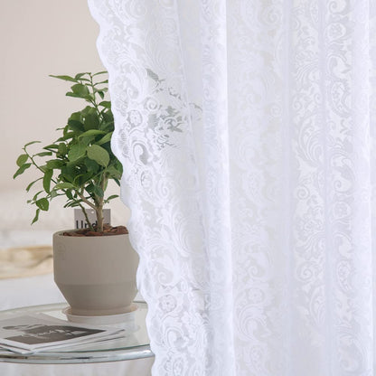 ALIGOGO Short White Lace Kitchen Curtains 36 Length 2 Panels W26 x L36 Inch
