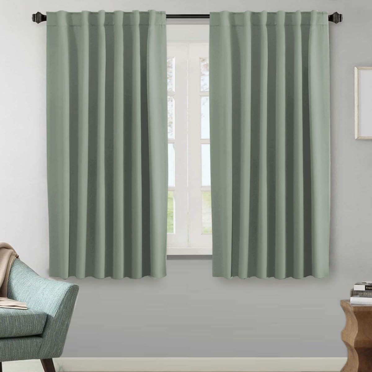H.VERSAILTEX Blackout Curtains Thermal Insulated Window Treatment Panels Room Darkening Blackout Drapes for Living Room Back Tab/Rod Pocket Bedroom Draperies, 52 x 84 Inch, Light Sage, 2 Panels