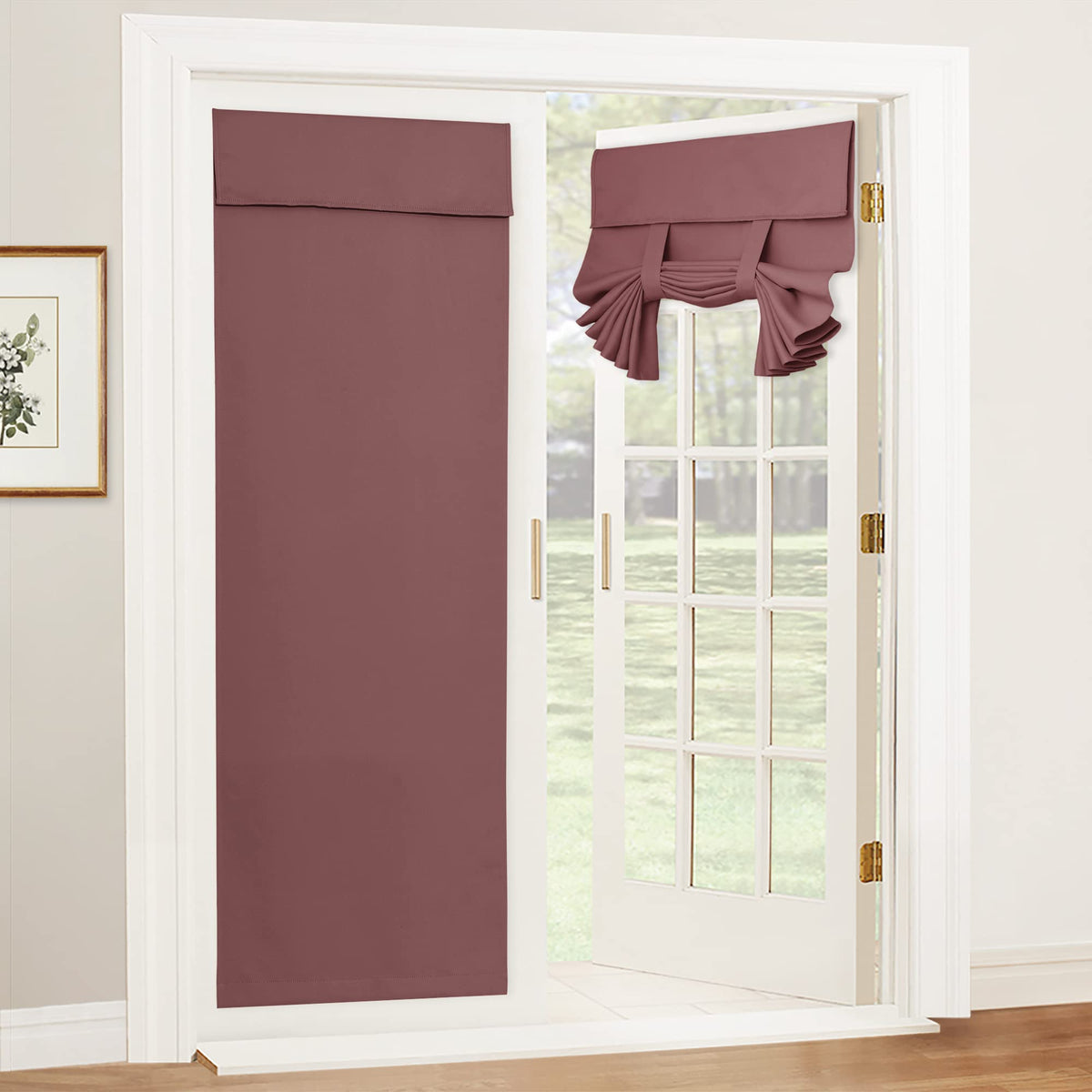RYB HOME Blackout French Door Curtain, No Drill, W26 x L69, Black, 1 Panel