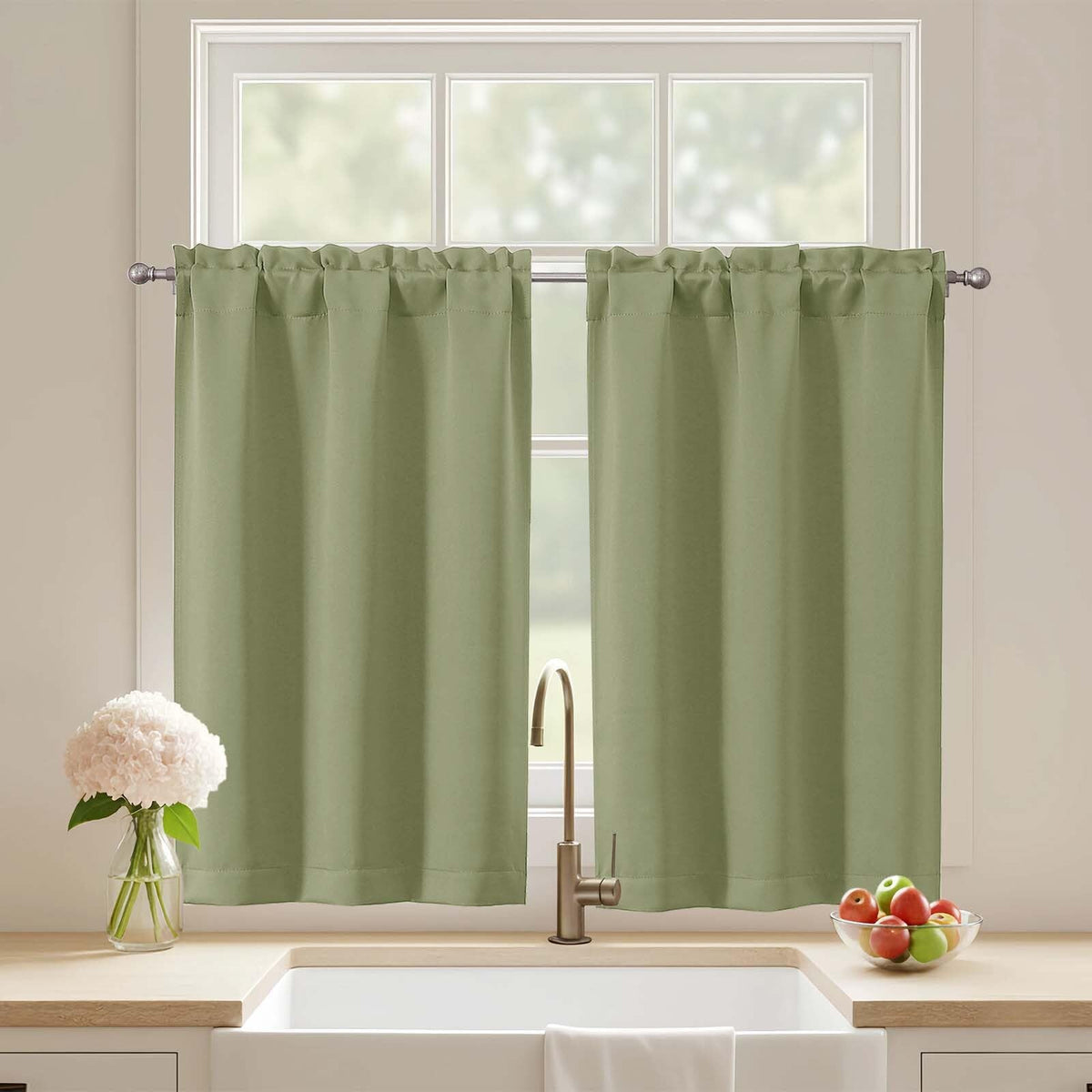 Black Cafe Curtains 24 Inch Length, Light Blocking Short Kitchen Window Curtains Over Sink, Half Window Blackout Drapes Tier Rod Pocket for Bathroom Basement Cabinet, 2x30Wx24L Inches