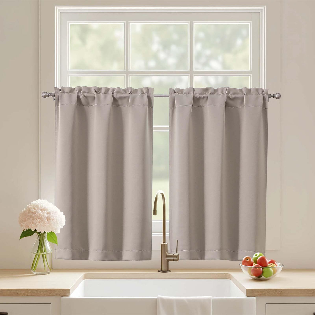 Black Cafe Curtains 24 Inch Length, Light Blocking Short Kitchen Window Curtains Over Sink, Half Window Blackout Drapes Tier Rod Pocket for Bathroom Basement Cabinet, 2x30Wx24L Inches
