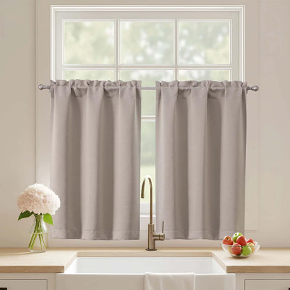 Black Cafe Curtains 24 Inch Length, Light Blocking Short Kitchen Window Curtains Over Sink, Half Window Blackout Drapes Tier Rod Pocket for Bathroom Basement Cabinet, 2x30Wx24L Inches