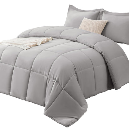 CozyLux Queen Comforter Set, 3-Piece Box-Stitched, Black