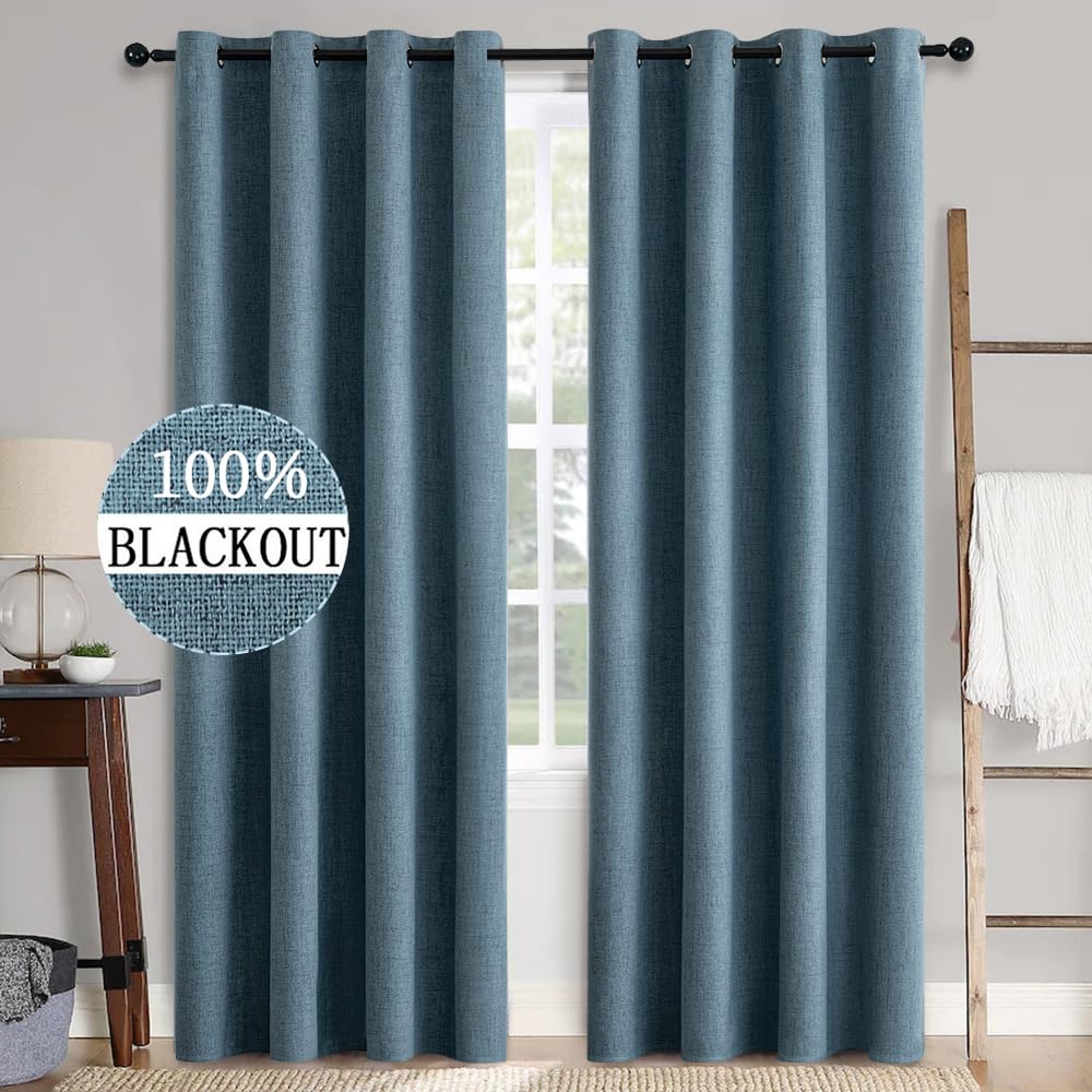 MIULEE 100% Blackout Linen Curtains for Bedroom 52x90 Inches Natural Beige