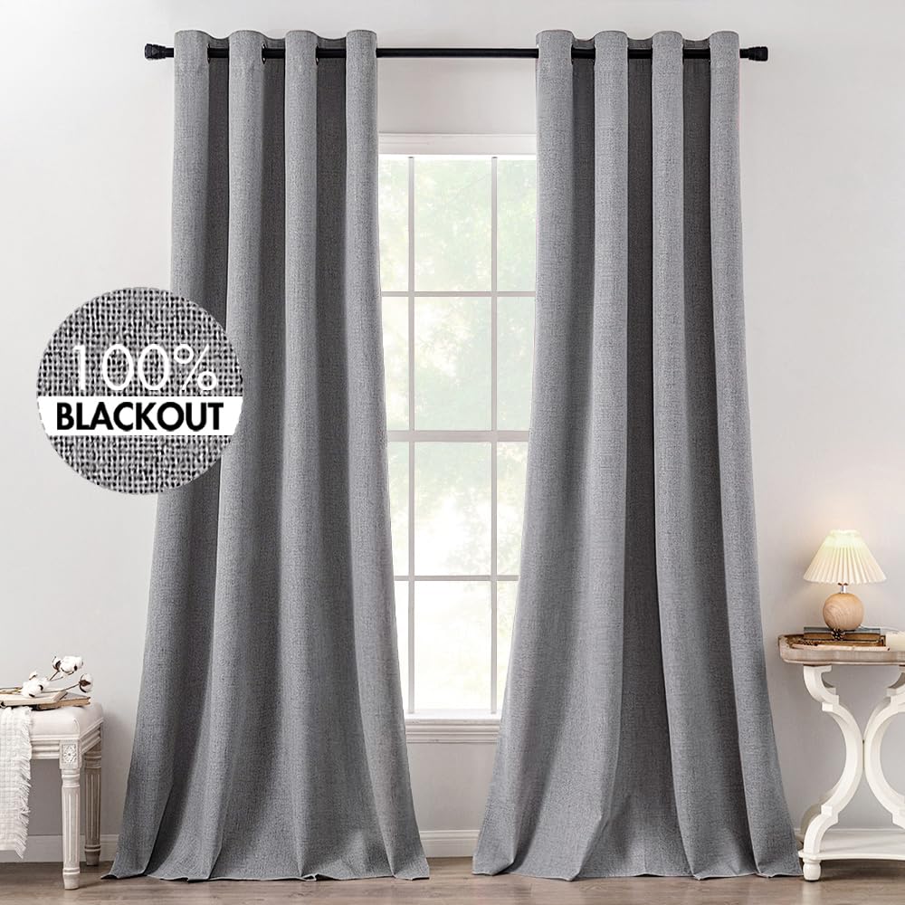 MIULEE 100% Blackout Linen Curtains for Bedroom 52x84 Inches Natural Beige