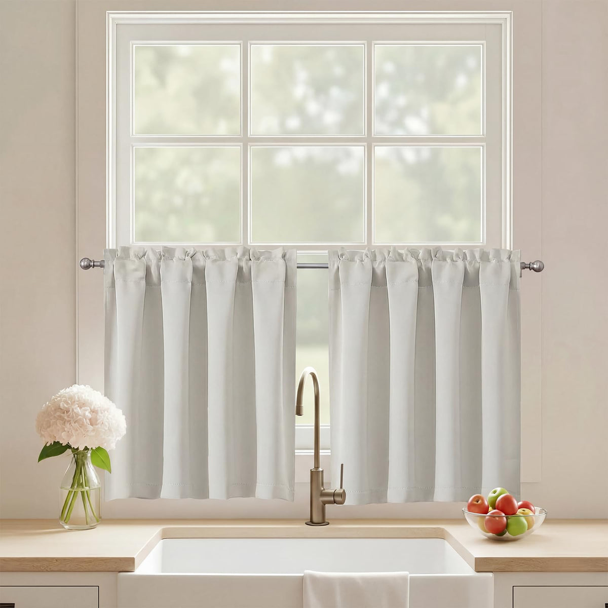 Black Cafe Curtains 24 Inch Length, Light Blocking Short Kitchen Window Curtains Over Sink, Half Window Blackout Drapes Tier Rod Pocket for Bathroom Basement Cabinet, 2x30Wx24L Inches