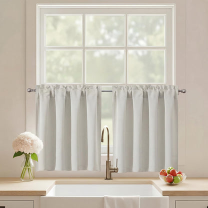 Black Cafe Curtains 24 Inch Length, Light Blocking Short Kitchen Window Curtains Over Sink, Half Window Blackout Drapes Tier Rod Pocket for Bathroom Basement Cabinet, 2x30Wx24L Inches