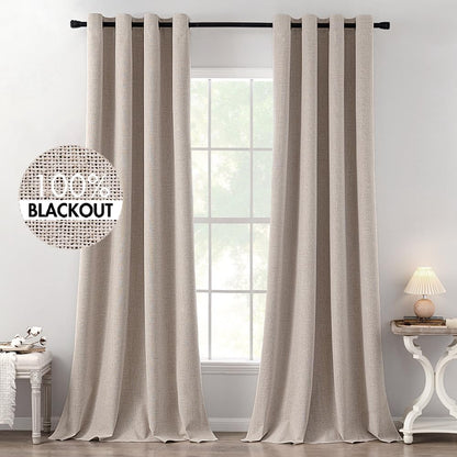 MIULEE 100% Blackout Linen Curtains for Bedroom 52x90 Inches Natural Beige