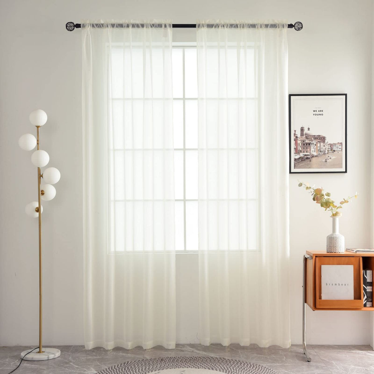 SpaceDresser Sheer Voile Curtains for Living Room 84 Inch Long 2 Panels