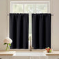 Black Cafe Curtains 24 Inch Length, Light Blocking Short Kitchen Window Curtains Over Sink, Half Window Blackout Drapes Tier Rod Pocket for Bathroom Basement Cabinet, 2x30Wx24L Inches