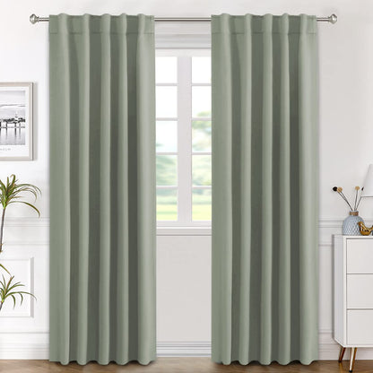 H.VERSAILTEX Blackout Curtains Thermal Insulated Window Treatment Panels Room Darkening Blackout Drapes for Living Room Back Tab/Rod Pocket Bedroom Draperies, 52 x 84 Inch, Light Sage, 2 Panels